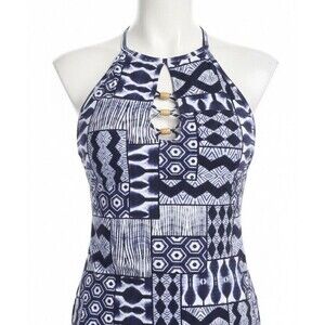 NEW Bleu Rod Beattie High Neck Tankini TOP Navy Blue Colorway Island Time Sz 4